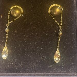 Stunning Black Pearl Swarovski Drop Earrings with Crystals